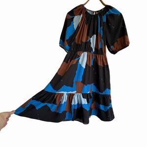 Rails Khloe Dress Blue Lyocell Abstract Print Color Block, Medium